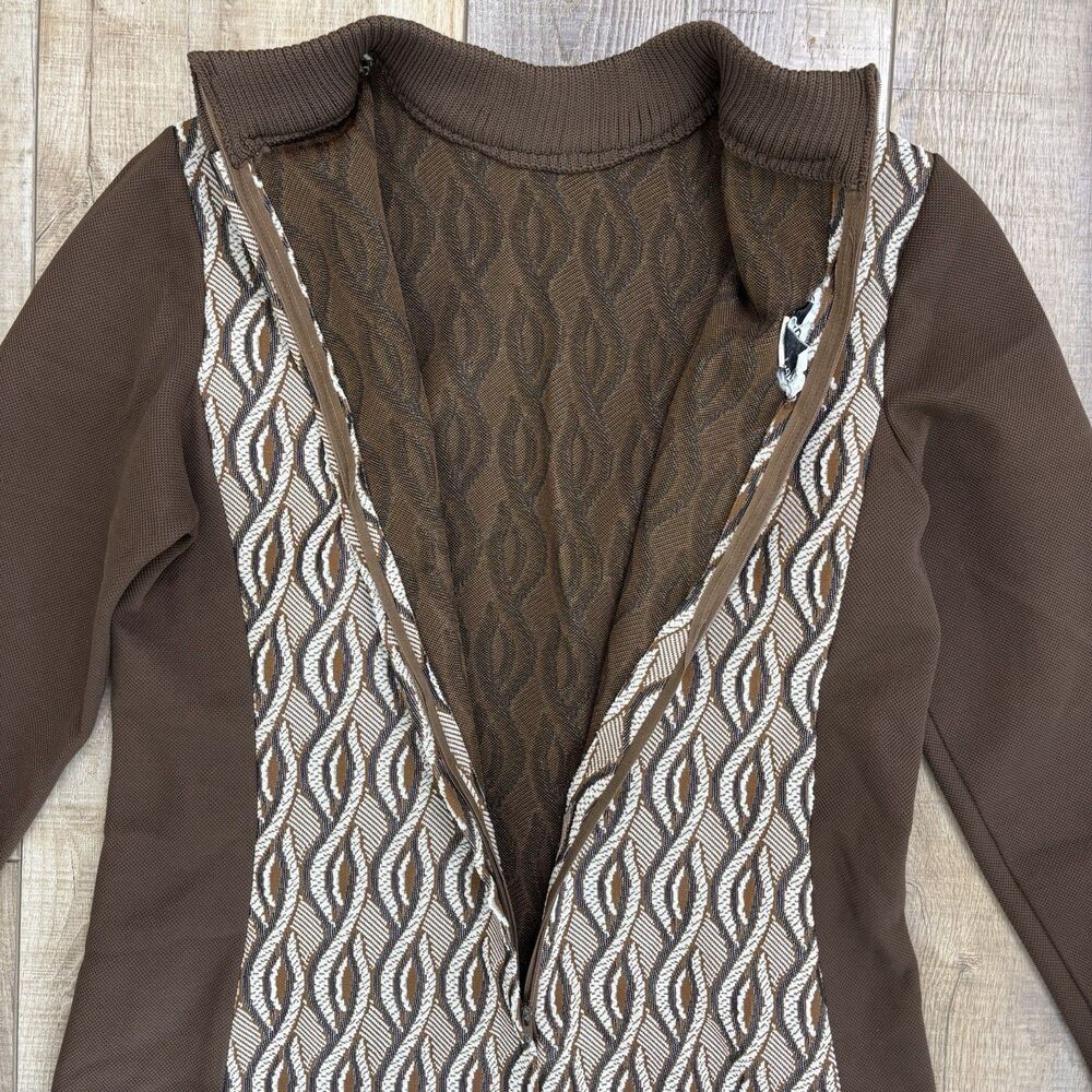 Vtg Womens Bleeker Street Brown Geometric Dress Sz 14 (M/L) Mod Mad Men Retro - Picture 7 of 16
